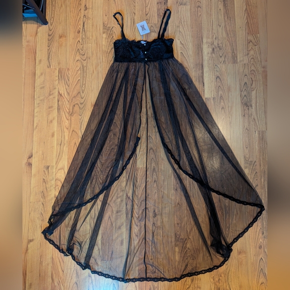 Savage X Fenty Corded Lace and Tulle Maxi Slip in Black, Size Small - Picture 6 of 11